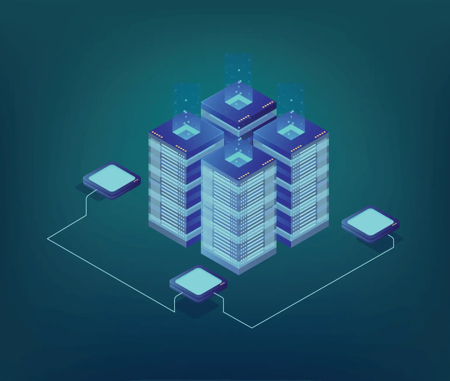 A computer tower on a blue background