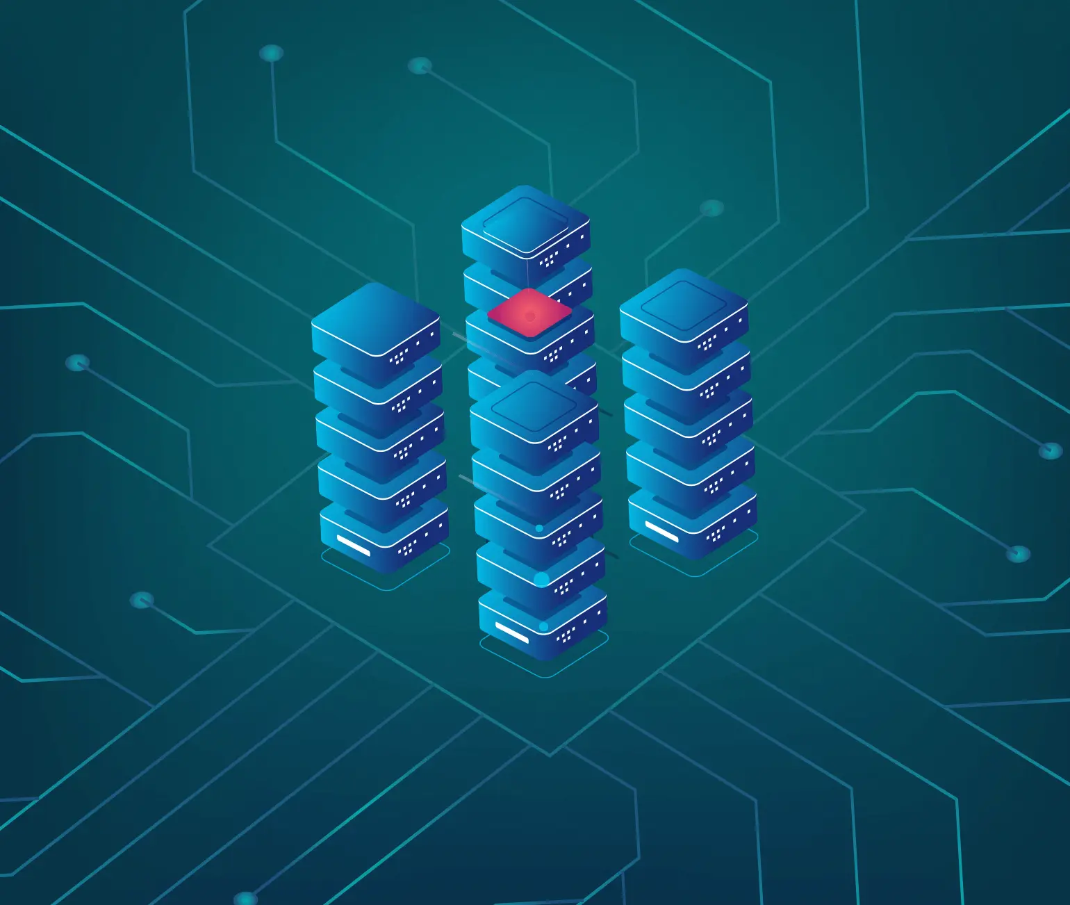 A blue background with two stacks of data on top of each other