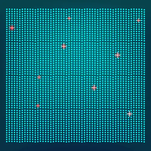 A blue square with red stars on it, representing a decorative pattern.