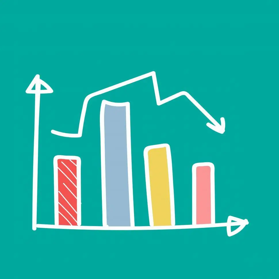 A visual representation of a graph chart with arrows and a bar graph
