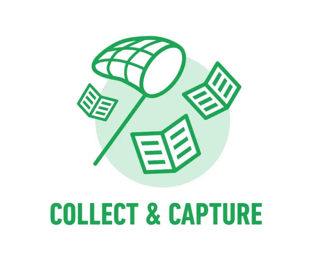 Logo design featuring a magnifying glass collecting and capturing various elements